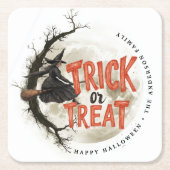 Aangepaste naam Trick or treat  heks Halloween Kartonnen Onderzetters (Voorkant)