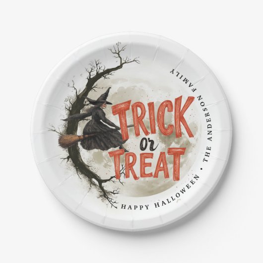 Aangepaste naam Trick or treat heks Halloween Papieren Bordje (Voorkant)