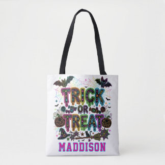 Aangepaste naam Trick or Treat Kinderen Halloween Tote Bag