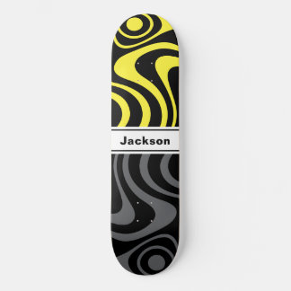 Aangepaste naam Trippy golvend 70s retro geel grij Persoonlijk Skateboard