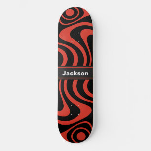 Aangepaste naam Trippy golvend 70s Retro rood en z Persoonlijk Skateboard