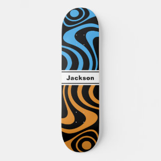 Aangepaste naam Trippy Wavy 70s Retro Blauw Oranje Persoonlijk Skateboard