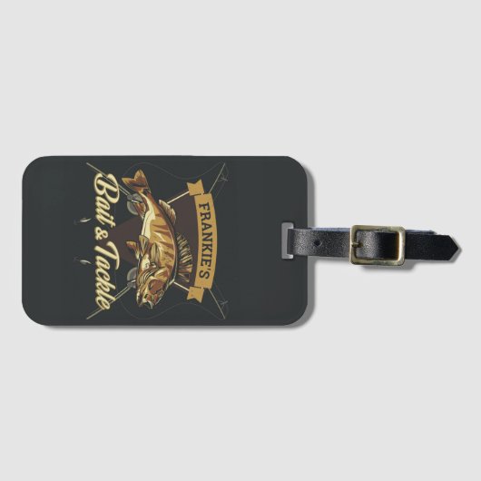 Aangepaste NAAM Trofee Visvangst Visser Aas Uitrus Bagagelabel (Voorkant (horizontaal))