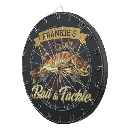 Aangepaste NAAM Trophy Vist Angler Bait Tackshop Dartbord (Voorkant Rechts)
