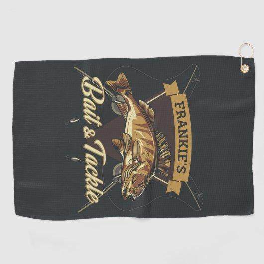 Aangepaste NAAM Trophy Vist Angler Bait Tackshop Golfhanddoek (Horizontaal)