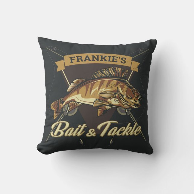 Aangepaste NAAM Trophy Vist Angler Bait Tackshop Kussen (Voorkant)