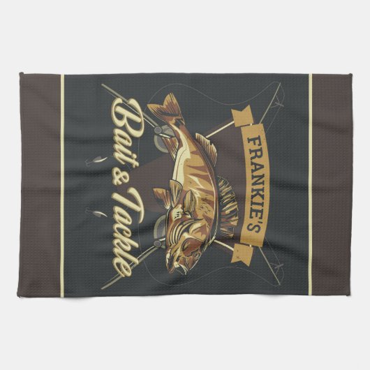 Aangepaste NAAM Trophy Vist Angler Bait Tackshop Theedoek (Horizontaal)