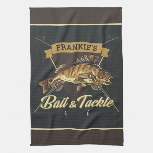 Aangepaste NAAM Trophy Vist Angler Bait Tackshop Theedoek (Verticaal)
