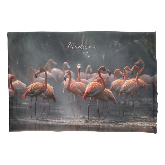 Aangepaste naam Tropical Flamingos Kussensloop (Voorkant)