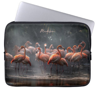 Aangepaste naam Tropical Flamingos Laptop Sleeve