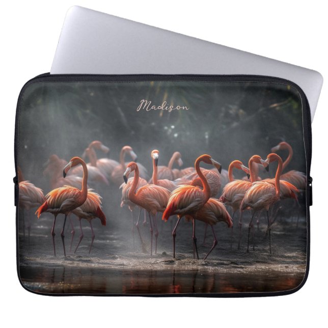 Aangepaste naam Tropical Flamingos Laptop Sleeve (Voorkant)