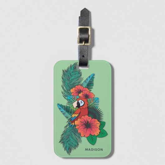 Aangepaste naam Tropical Parrot Bagagelabel (Voorkant (verticaal))