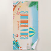 Aangepaste naam Tropical Vibes Summer Beach Strandlaken (Voorkant)