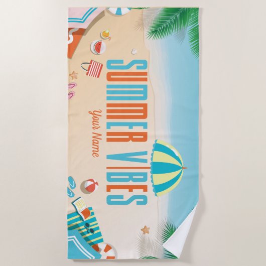 Aangepaste naam Tropical Vibes Summer Beach Strandlaken (Voorkant)