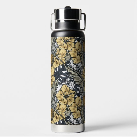 Aangepaste naam Tropische bladeren en bloemen patr Waterfles (Achterkant)