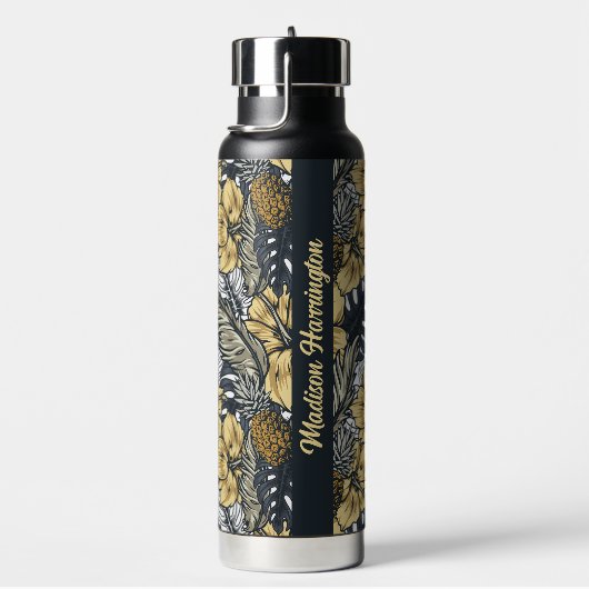 Aangepaste naam Tropische bladeren en bloemen patr Waterfles (Rechts)