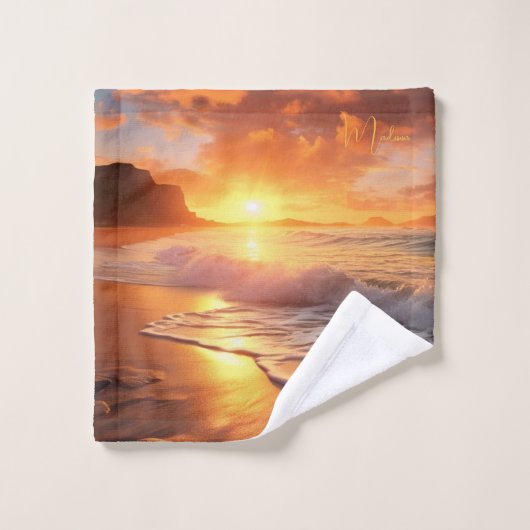 Aangepaste naam tropische strand Sunset Bad Handdoek (Wasdoekje)