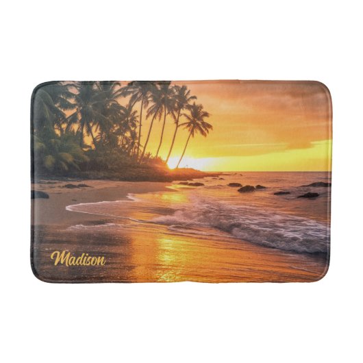 Aangepaste naam tropische strand Sunset Badmat (Voorkant)