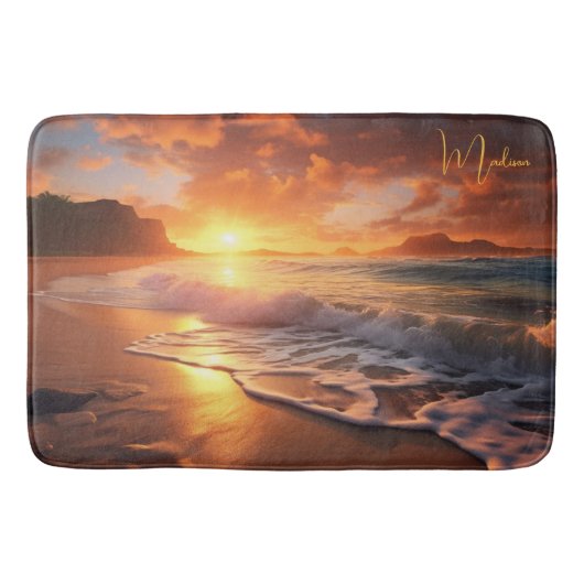 Aangepaste naam tropische strand Sunset Badmat (Voorkant)