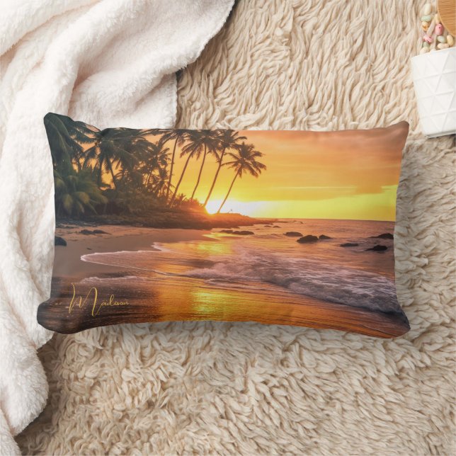 Aangepaste naam tropische strand Sunset Kussen (Deken)