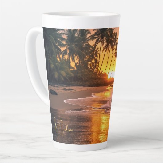 Aangepaste naam tropische strand Sunset Latte Mok (Linkerhoek)