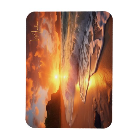 Aangepaste naam tropische strand Sunset Magneet (Verticaal)