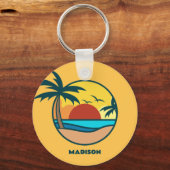 Aangepaste naam tropische strand Sunset Sleutelhanger (Achterkant)