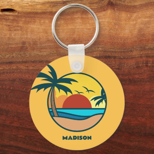Aangepaste naam tropische strand Sunset Sleutelhanger (Achterkant)