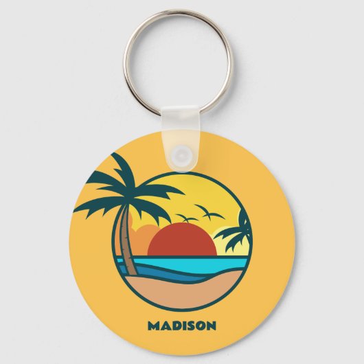 Aangepaste naam tropische strand Sunset Sleutelhanger (Achterkant)