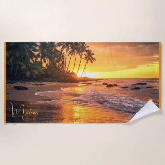 Aangepaste naam tropische strand Sunset Strandlaken (Voorkant)