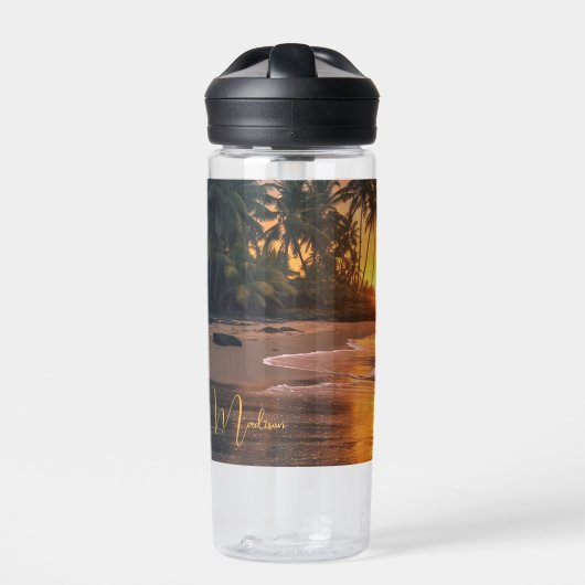 Aangepaste naam tropische strand Sunset Waterfles (Voorkant)