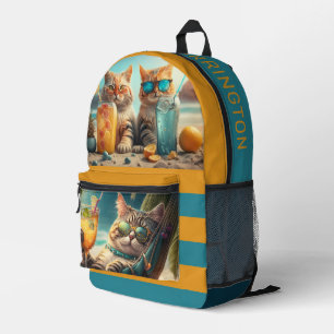 Aangepaste naam Tropische Vakantie Katten Bedrukte Rugzak