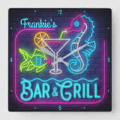 Aangepaste NAAM Tropische zeebaars en grill Vierkante Klok (Voorkant)