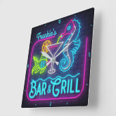 Aangepaste NAAM Tropische zeebaars en grill Vierkante Klok (Hoek)