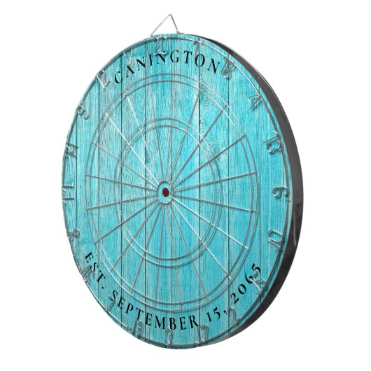 Aangepaste Naam & Trouwdatum Turquoise Dartbord (Voorkant Rechts)