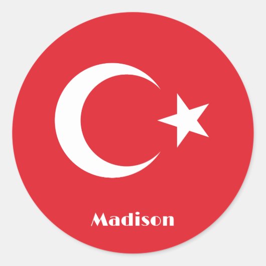 Aangepaste naam Turkije Vlag Ronde Sticker (Voorkant)