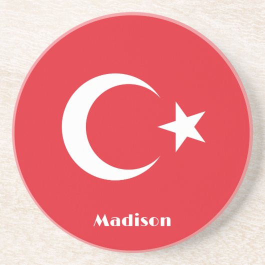 Aangepaste naam Turkije Vlag Zandsteen Onderzetter (Voorkant)