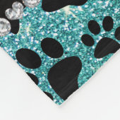 Aangepaste naam turkooise glitter black dog pows fleece deken (Hoek)