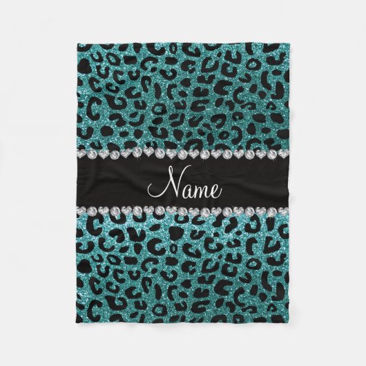 Aangepaste naam turkooise glitter cheetah print fleece deken (Voorkant)