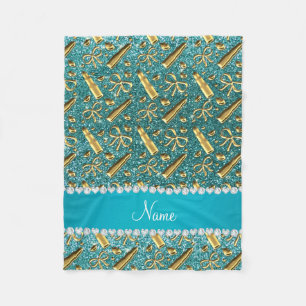 Aangepaste naam turkooise glitter gold lipstick fleece deken