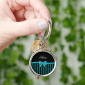 Aangepaste naam turkooise glitter strips bow sleutelhanger (Hand)
