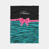 Aangepaste naam turkooise glitter zebra striboog fleece deken (Voorkant)