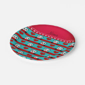 Aangepaste naam turkooise panda rode hartstrepen papieren bordje (Gekanteld)