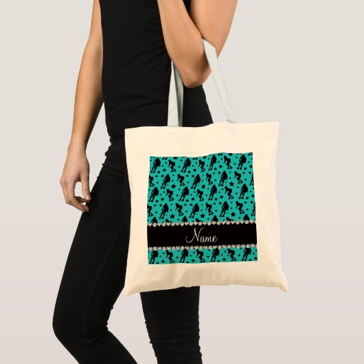 Aangepaste naam turkooise roller derby sterren tote bag (Voorkant (product))