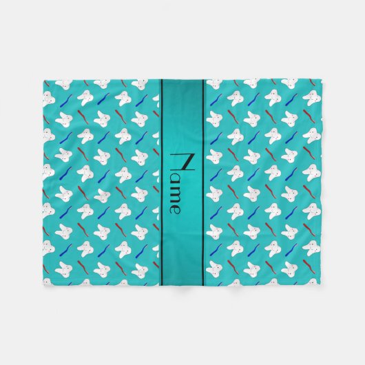Aangepaste naam turkooispenselen en tandenpatroon fleece deken (Voorkant (Horizontaal))