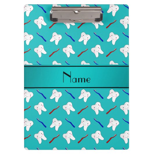 Aangepaste naam turkooispenselen en tandenpatroon klembord (Voorkant)