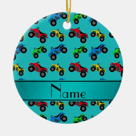 Aangepaste naam turquoise atv patroon keramisch ornament (Voorkant)