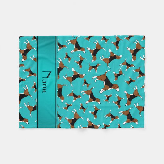 Aangepaste naam turquoise beagle hondpatroon fleece deken (Voorkant (Horizontaal))