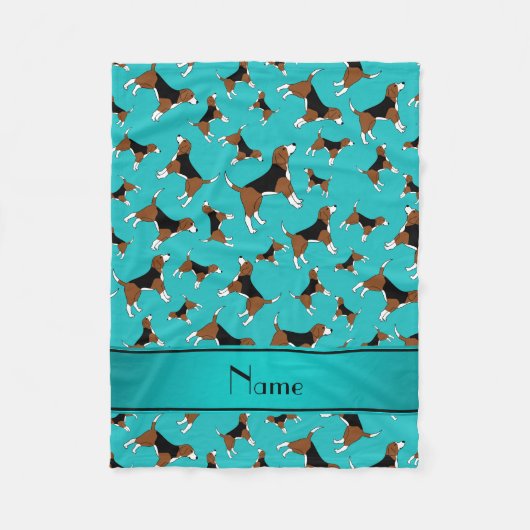 Aangepaste naam turquoise beagle hondpatroon fleece deken (Voorkant)