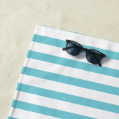 Aangepaste naam turquoise blue & white striped pat strandlaken (In situ)